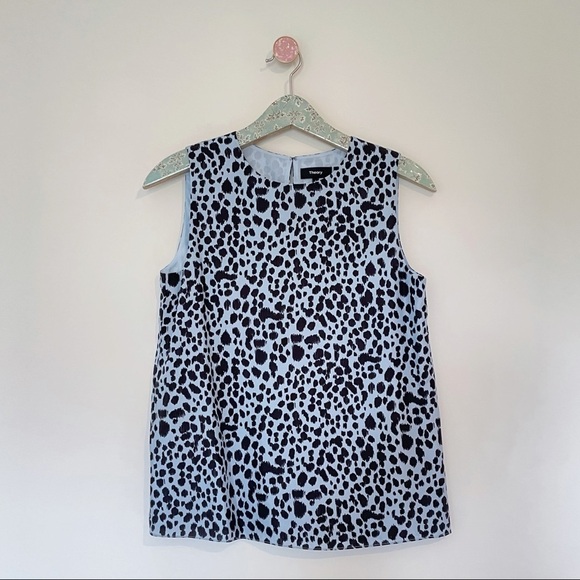 NWT Theory Straight Shell Top Slate Blue Multi Print Silk - Picture 1 of 5